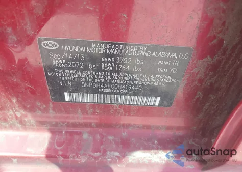 2013 Hyundai Elantra Gls from USA, damaged, VIN 5NPDH4AE0DH419440